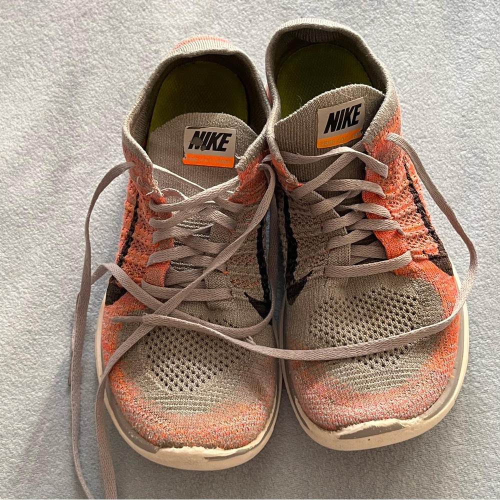 Nike Women’s Orange and Gray FlyKnit Shoes Size 8.5